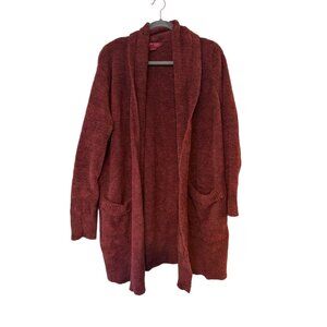 Barefoot Dreams CozyChic Womens Long Burgundy Cardigan Size L Open Front